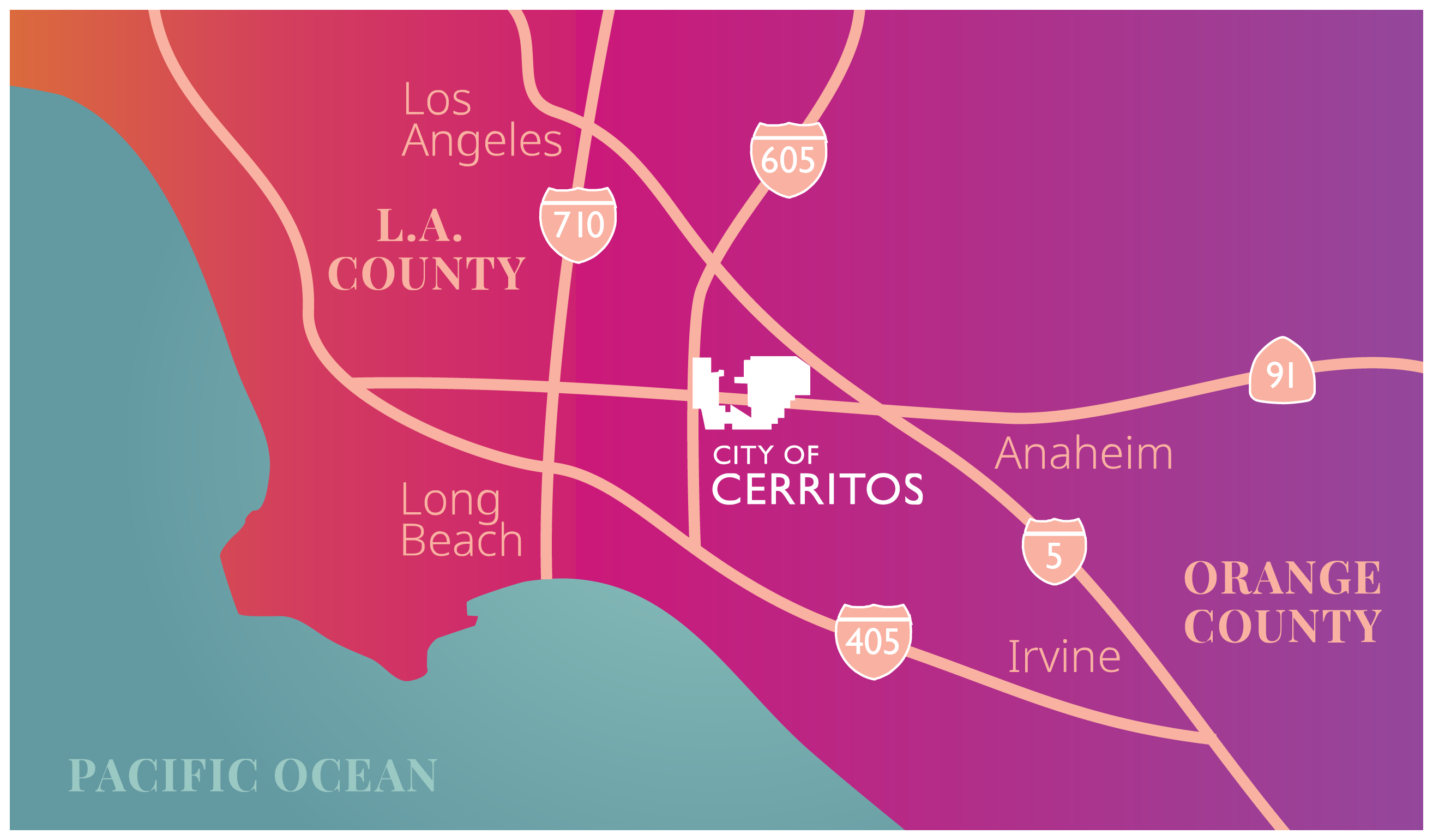 map of cerritos with freeway interchanges